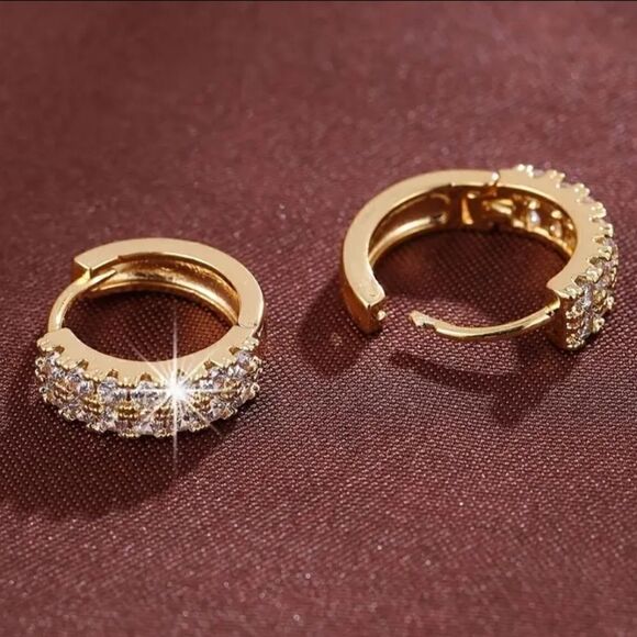 Tiny Double Row Design Hoop Earrings Copper 18K Gold Plated - Picture 4 of 9